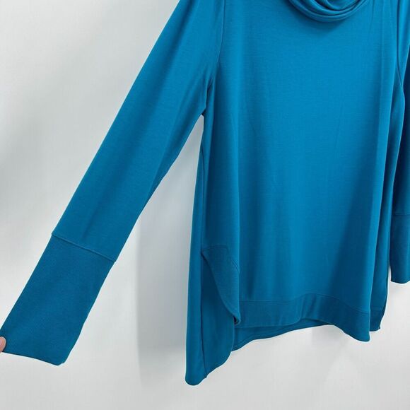 H BY HALSTON Basic Teal Blue Cowl Neck Asymmetrical Oversized Tunic Top Large - Picture 4 of 6
